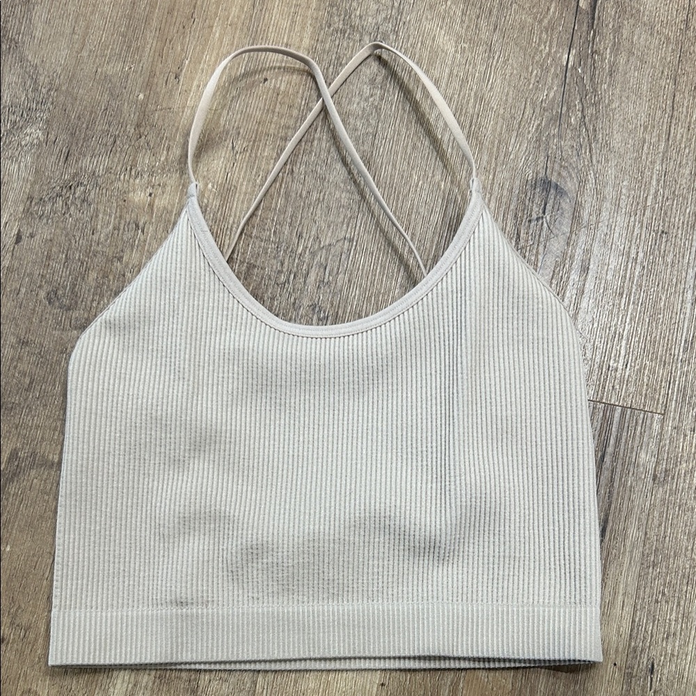 Colsie Beige Ribbed Crop Top - Picture 1 of 5